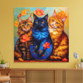Drei Maine-Coon-Gefährten Portrait Canvas Afdruk (Insitu (Woonkamer))
