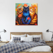 Drei Maine-Coon-Gefährten Portrait Canvas Afdruk (Insitu (Slaapkamer))