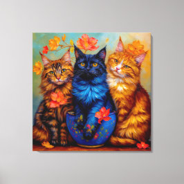 Drei Maine-Coon-Gefährten Portrait Canvas Afdruk