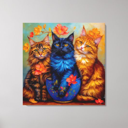 Drei Maine-Coon-Gefährten Portrait Canvas Afdruk (Voorkant)