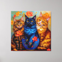 Drei Maine-Coon-Gefährten Portrait Canvas Afdruk