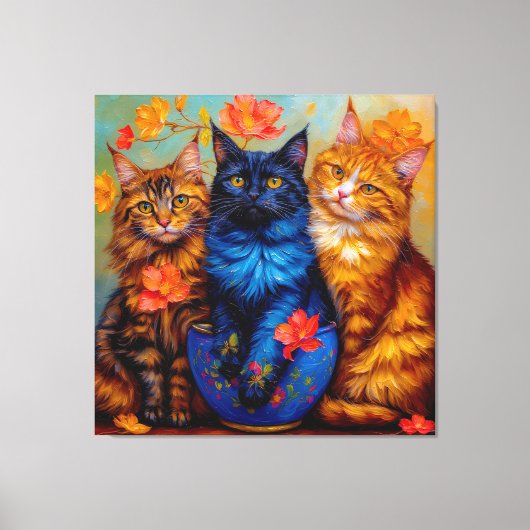 Drei Maine-Coon-Gefährten Portrait Canvas Afdruk (Voorkant)