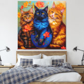 Drei Maine-Coon-Gefährten Portrait Canvas Afdruk (Insitu (Slaapkamer))