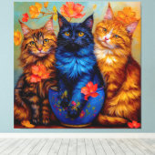 Drei Maine-Coon-Gefährten Portrait Canvas Afdruk (Insitu (Houten vloer))