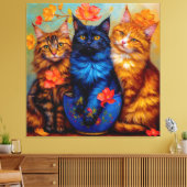 Drei Maine-Coon-Gefährten Portrait Canvas Afdruk (Insitu (Woonkamer))