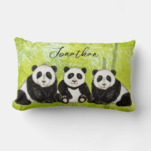 Drei Pandabären - handgemalt | Kissen Kussen (Voorkant)