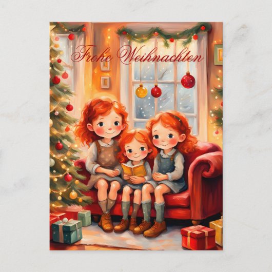 Drei Schwestern freuen sich über ihr neues Buch Briefkaart (Voorkant)