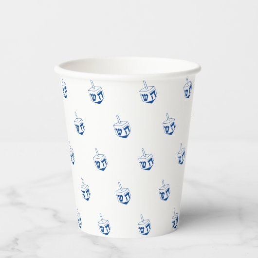 Dreidel blauw en wit patroon Hanukkah Papieren Bekers (Voorkant)