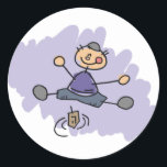 Dreidel Boy Ronde Sticker<br><div class="desc">Kinderachtige tekening van een jongen die de dreidel draait.</div>