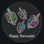 Dreidel, Dreidel, Dreidel Stickers<br><div class="desc">Grafische illustratie van een Hannukah droedels in heldere kleuren. Verhelder de vakantie met dit kleurrijke ontwerp.</div>