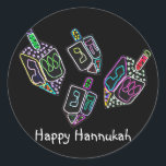 Dreidel, Dreidel, Dreidel Stickers<br><div class="desc">Grafische illustratie van een Hannukah droedels in heldere kleuren. Verhelder de vakantie met dit kleurrijke ontwerp.</div>