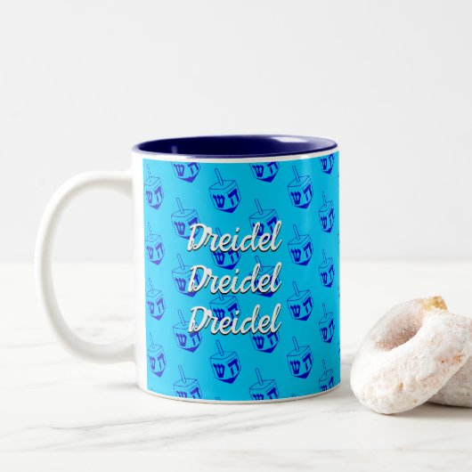 Dreidel Dreidel Dreidel Tweekleurige Koffiemok (Met donut)