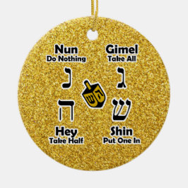 Dreidel Instructions Happy Hanukkah - Gold Glitter Keramisch Ornament