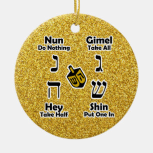 Dreidel Instructions Happy Hanukkah - Gold Glitter Keramisch Ornament