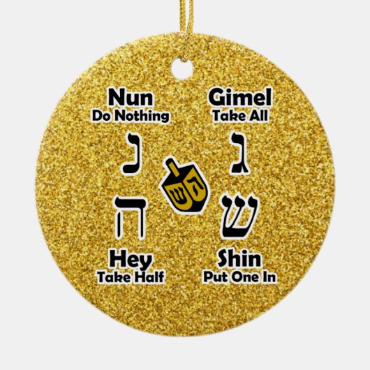 Dreidel Instructions Happy Hanukkah - Gold Glitter Keramisch Ornament (Voorkant)