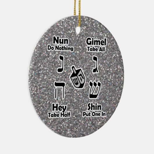 Dreidel Instructions Happy Hanukkah Silver Glitter Keramisch Ornament (Rechts)