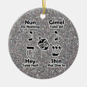 Dreidel Instructions Happy Hanukkah Silver Glitter Keramisch Ornament (Voorkant)