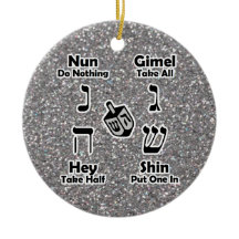 Dreidel Instructions Happy Hanukkah Silver Glitter
