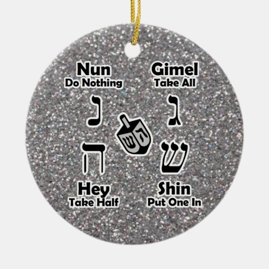 Dreidel Instructions Happy Hanukkah Silver Glitter Keramisch Ornament (Voorkant)