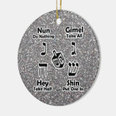 Dreidel Instructions Happy Hanukkah Silver Glitter Keramisch Ornament (Links)