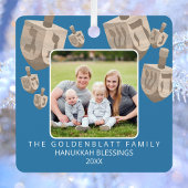 Dreidel Rustic Oak 2 Foto Dubbelzijdig Hanukkah Metalen Ornament