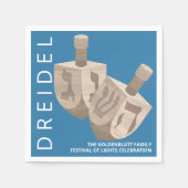 Dreidel Rustic Oak Blauw Gepersonaliseerde Chanoek Servet (Voorkant)