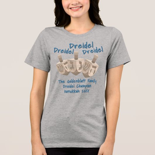 Dreidel Rustic Oak Champion Hanukkah Funny Tri-Blend Shirt (Voorkant)