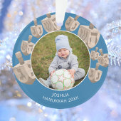 Dreidel Rustic Oak Dubbelzijdig 2 Foto Hanukkah Ornament