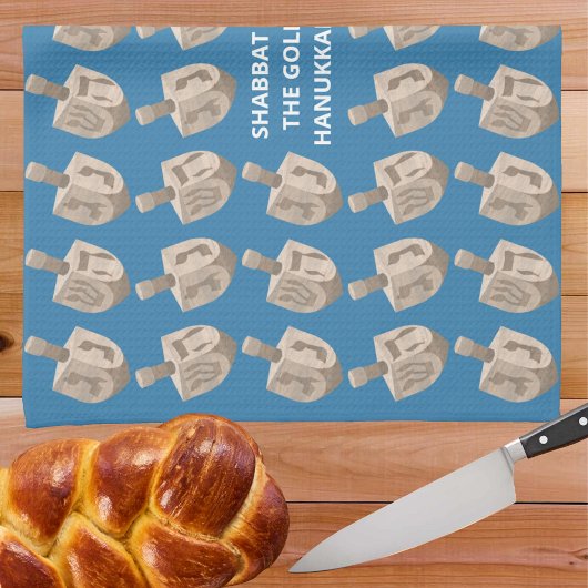 Dreidel Rustic Oak Hanukkah Custom Challah Hoesje Theedoek