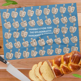 Dreidel Rustic Oak Hanukkah Custom Challah Hoesje Theedoek