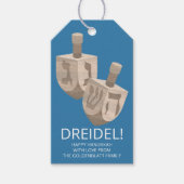 Dreidel Rustic Oak Hanukkah Fun Blauw en Wit Cadeaulabel (Voorkant)