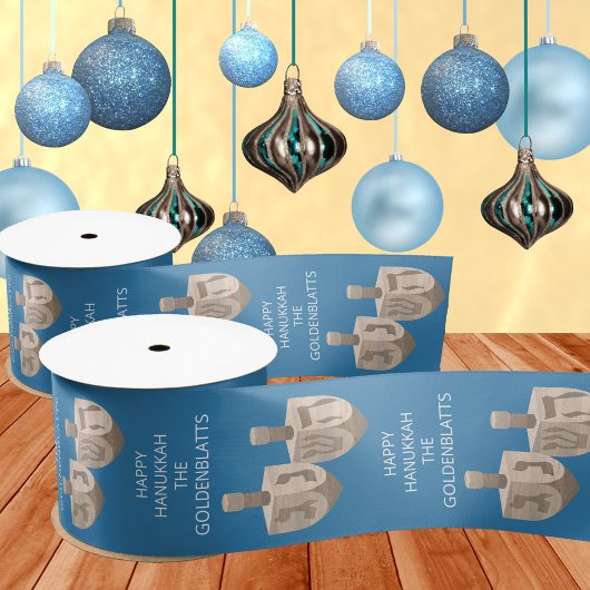 Dreidel Rustic Oak Schattige Blauw Custom Chanoeka Satijnen Lint