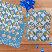 Dreidel Rustic Oak Schattige Blauw Foto Hanukkah Inpakpapier Vel