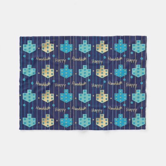 Dreidels in Blue Hanukkah Fleece Blanket (Voorkant (Horizontaal))