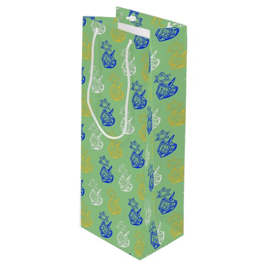 Dreidels + Stars Wine Gift Bag Wijn Cadeautas (Voorkant Gekanteld)