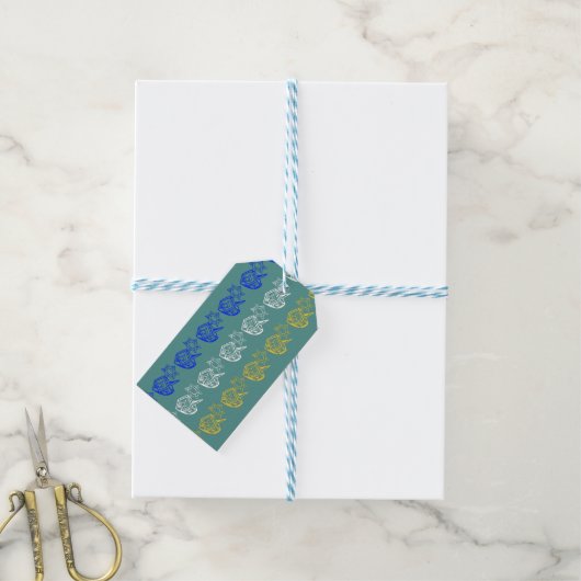 Dreidels + sterren cadeaulabel (Met Touw)