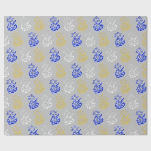 Dreidels + sterren cadeaupapier (Vlak)