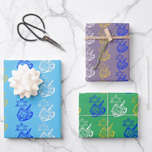 Dreidels + sterren inpakpapier vel (Voorkant)