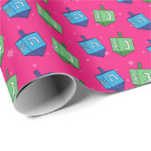 Dreidles op Roze - Chanoeka Cadeaupapier (Rol Hoek)