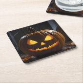 Dreigende Halloween pompoen, Kartonnen Onderzetters (Schuin)