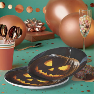 Dreigende Halloween pompoen, Papieren Bordje