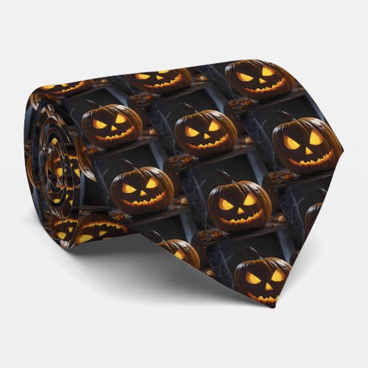 Dreigende Halloween pompoen, Stropdas (Opgerold)
