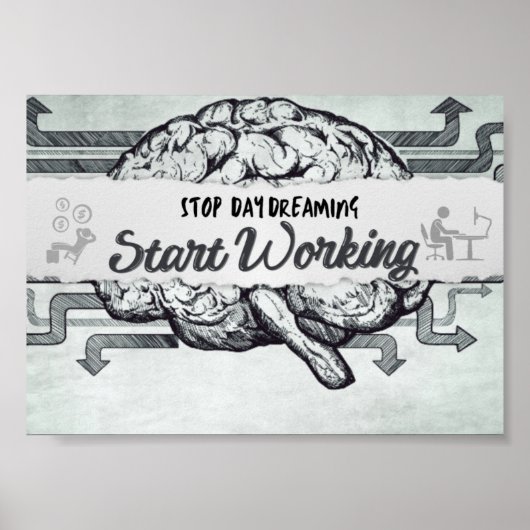 Drempelend einde dag, begin werkend Motivatie Cita Poster (Voorkant)