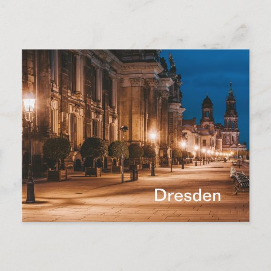 Dresden, Duitsland Night Time Street Uitzicht Briefkaart (Voorkant)