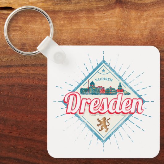 Dresden Duitsland Saksen Retro Skyline Vintage Sleutelhanger (Voorkant)