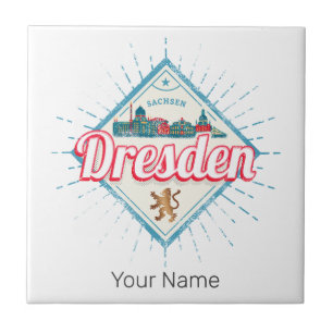 Dresden Duitsland Saksen Retro Skyline Vintage Tegeltje