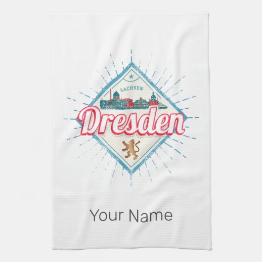 Dresden Duitsland Saksen Retro Skyline Vintage Theedoek (Verticaal)