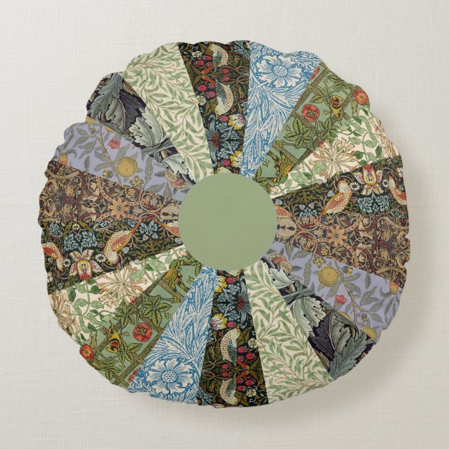 Dresden Plaat Patchwork Quilt William Morris Groen Rond Kussen (Voorkant)