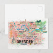 Dresden Saxony Germany Illustrated Map Briefkaart (Voorkant / Achterkant)