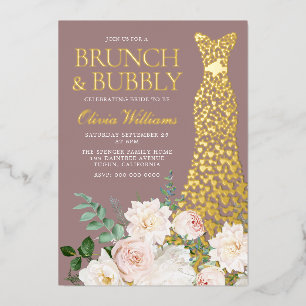 Dress & Bloemen Brunch & Bruisende Bruiloft Bruids Folie Uitnodiging